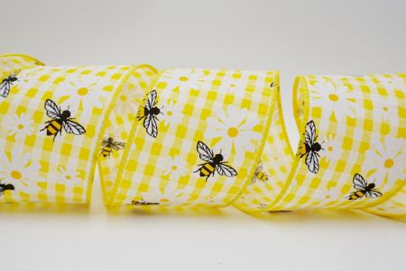 Fita xadrez de tecido plano_primavera e verão abelhas amarelas